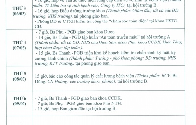 Kế hoạch tuần 2 tháng 3 năm 2018